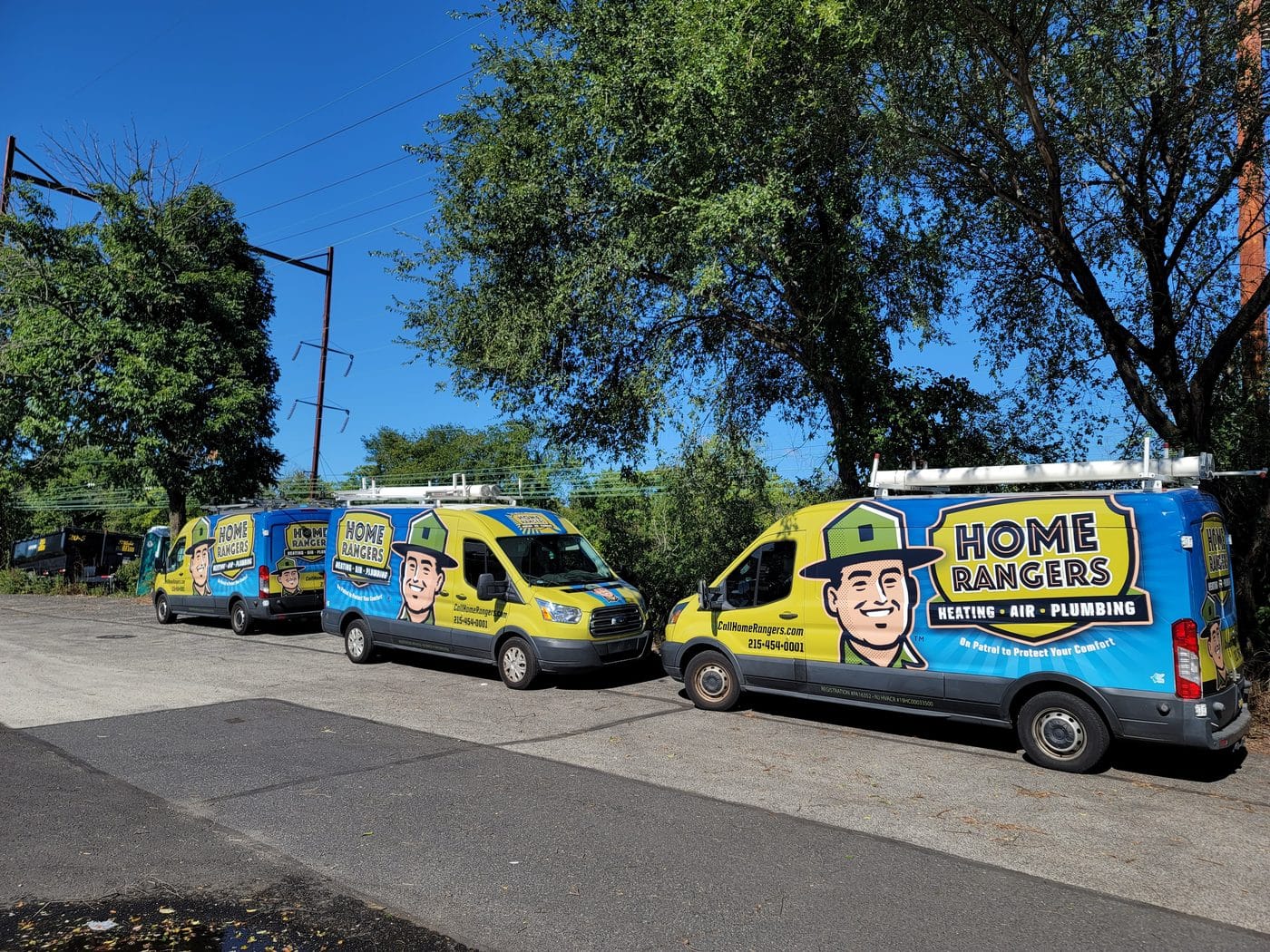 Three home rangers branded service vans parked in montgomery county pa