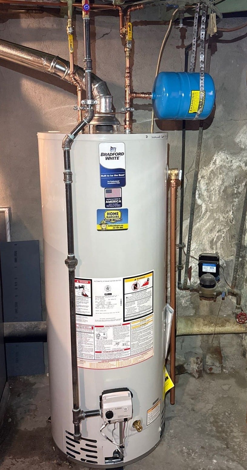 Bradford white gas water heater installation by home rangers