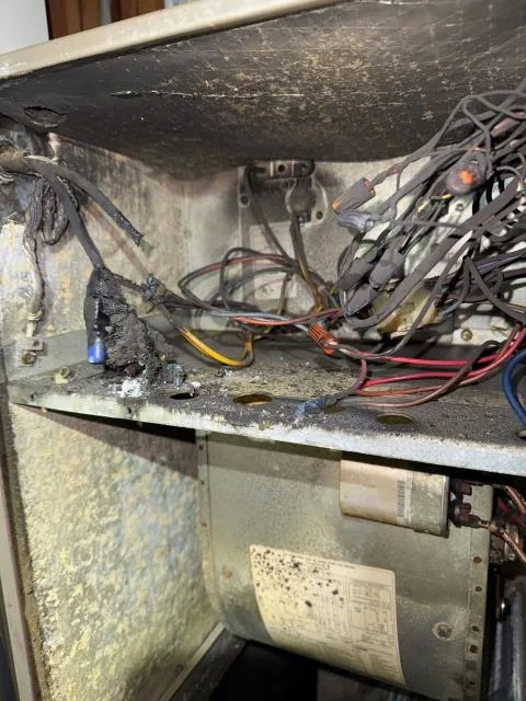 Responded to a heating system issue in bensalem, pa 19020. The homeowner reported a burning smell after turning on the heat. Found melted high-voltage wires inside the air handler, restored the wiring connections, and checked operation to ensure safe and reliable heating for peace of mind. Responded to a heating system issue in bensalem, pa 19020. The homeowner reported a burning smell after turning on the heat. Found melted high-voltage wires inside the air handler, restored the wiring connections, and checked operation to ensure safe and reliable heating for peace of mind.