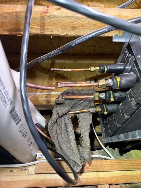 Just completed a follow-up visit to a home in jamison, pa 18929 to perform a full hvac repair after a previous inspection. The homeowner had noticed an oily puddle near the copper tubing outside the unit, raising concerns about a possible refrigerant leak. We inspected and repaired the issue and reinstalled torn insulation to ensure the system runs efficiently and safely.