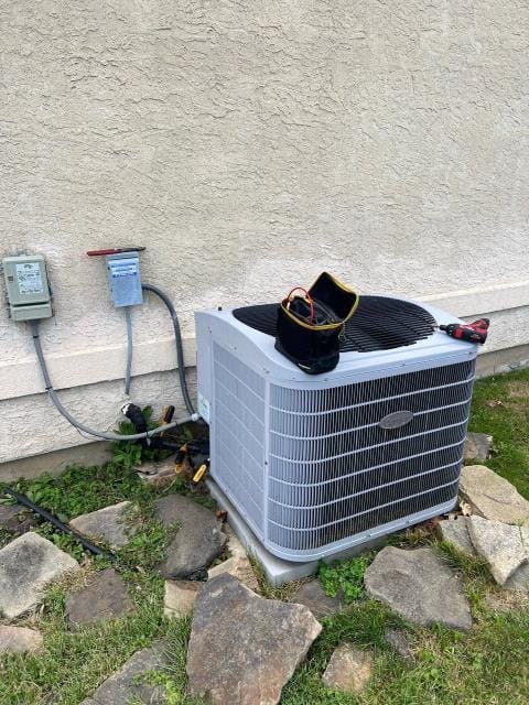 Replaced a damaged condensate line and installed an ez trap on a carrier electric system in the basement of a home in jamison, pa 18929. The homeowner reported water leaking for the first time, and we ensured proper drainage to prevent future issues.
