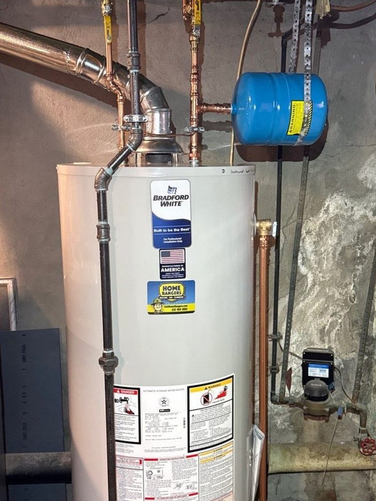 Bradford white gas water heater installation by home rangers in bucks county pa