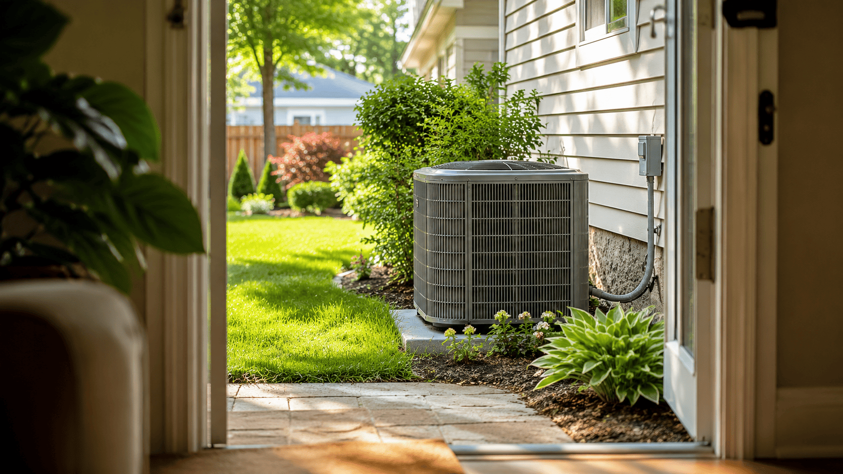 Schedule an ac tune-up before the summer heat Outdoor ac unit ready for summer maintenance beside a home