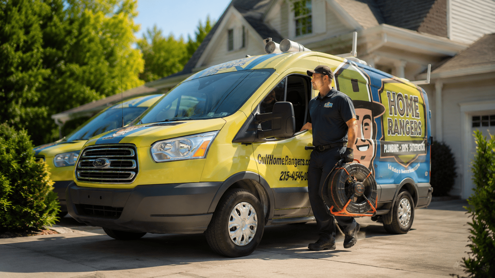 Home rangers service van and plumber ready for a drain camera inspection in warminster, pa