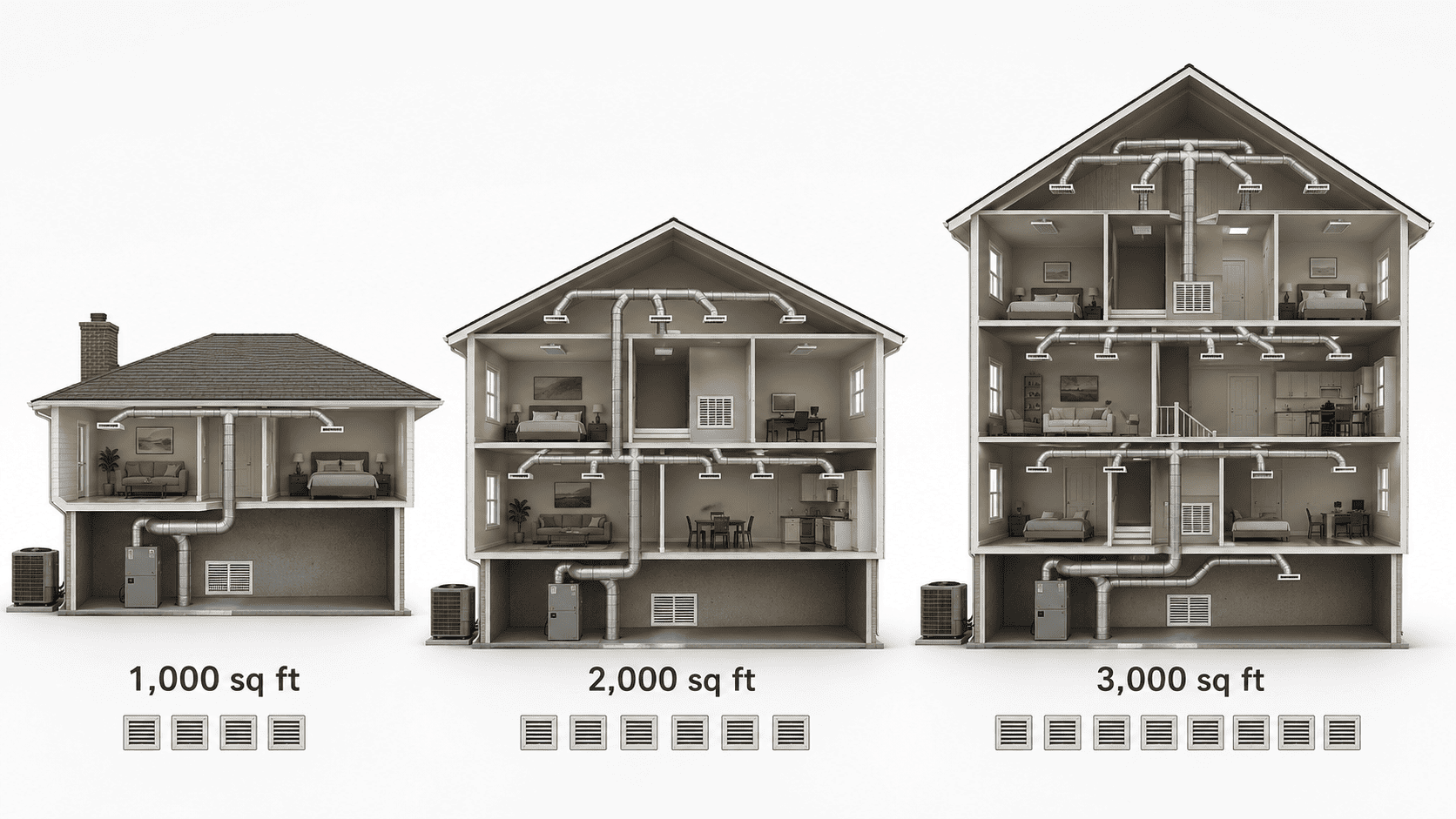 Air duct cleaning cost by home size and number of vents