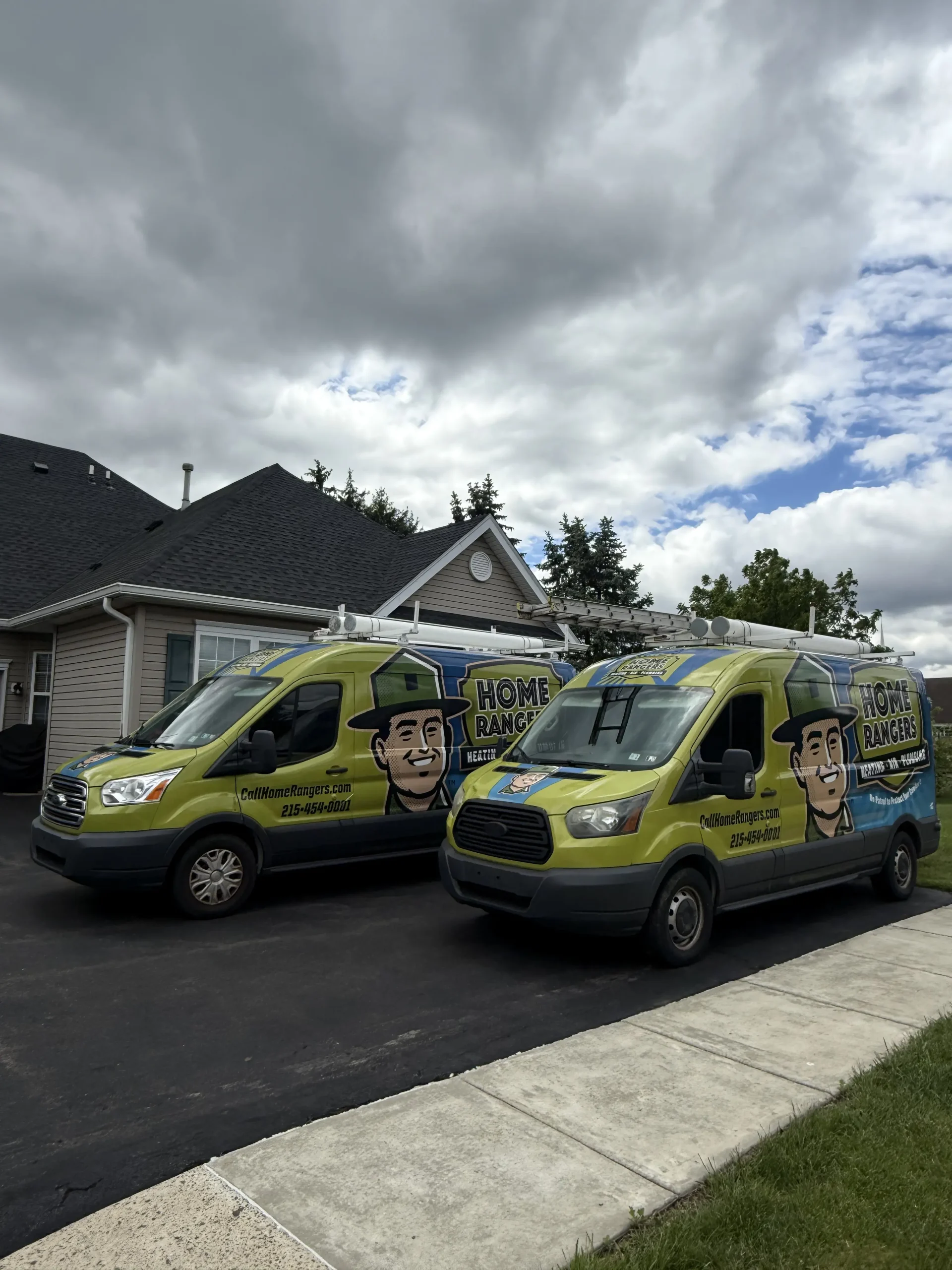 Home rangers hvac and plumbing service vans in warminster, pa